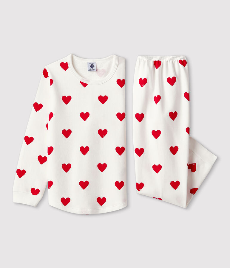 Pijama infantil con corazones de felpa blanco/rojo