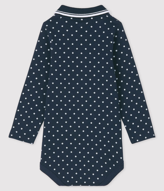 Bodi de manga larga con cuello de polo para bebé azul SMOKING/blanco MARSHMALLOW