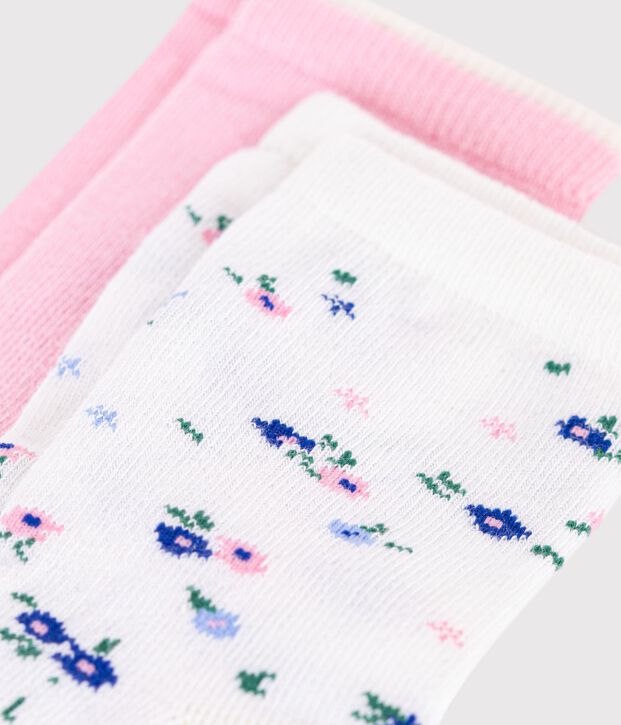 2 pares de calcetines de algod&oacute;n con estampado de flores para ni&ntilde;a multicolor