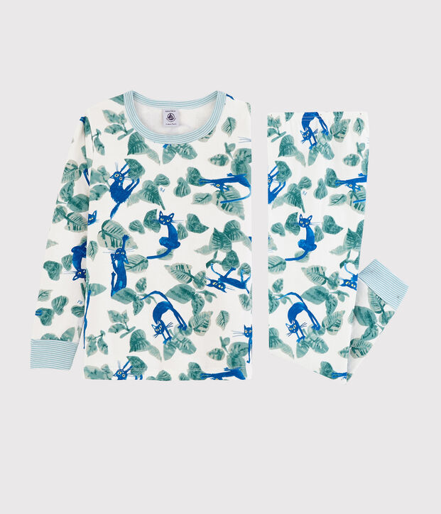 Pijama estampado de gatos en tejido tubular de ni&ntilde;o blanco/multicolor