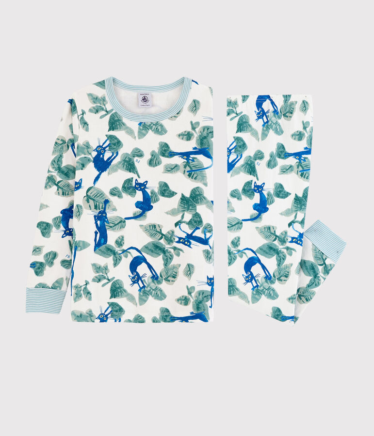 Pijama estampado de gatos en tejido tubular de ni&ntilde;o blanco/multicolor