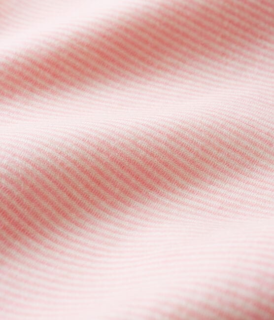 Body largo de lana y algodón a rayas para bebé rosa CHARME/blanco MARSHMALLOW