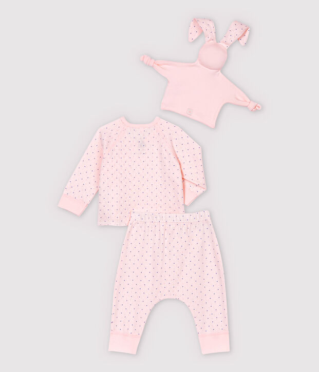 Conjunto de 3 prendas rosas de beb&eacute; ni&ntilde;a de algod&oacute;n ecol&oacute;gico rosa/azul