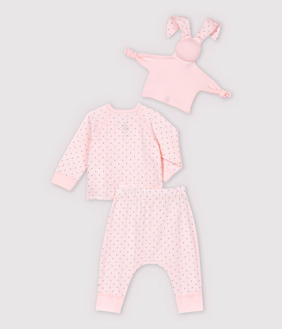 Conjunto de 3 prendas rosa de bebé niñaa de algodón orgánico rosa FLEUR/azul EDNA