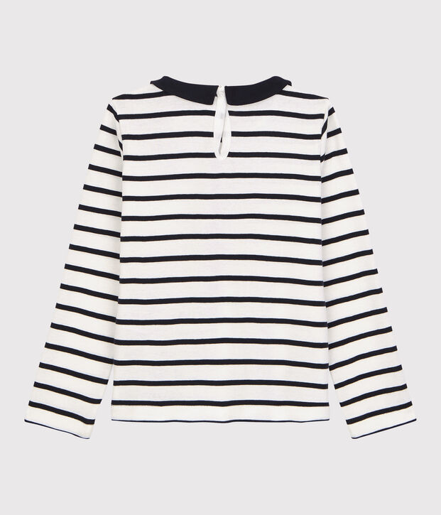 Camiseta de manga larga de algod&oacute;n de ni&ntilde;a blanco/azul