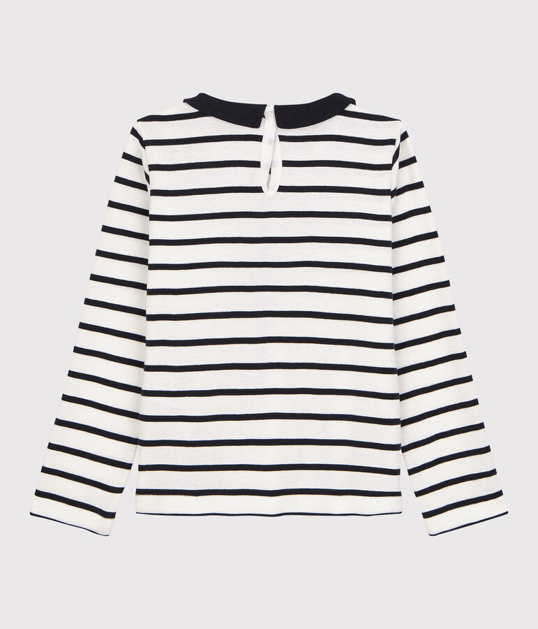 Camiseta de manga larga de algod&oacute;n de ni&ntilde;a blanco/azul