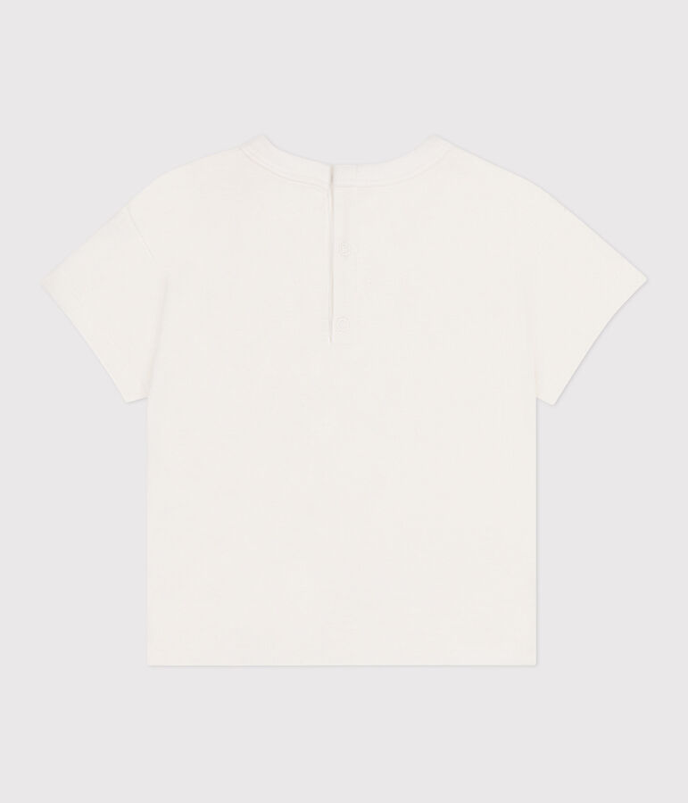 Camiseta lisa de manga corta de algod&oacute;n para beb&eacute; blanco/azul