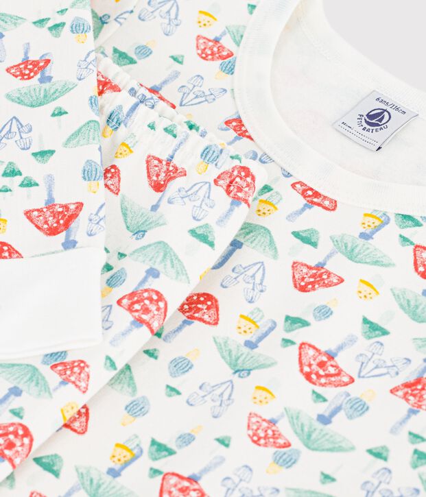 Pijama infantil de mulet&oacute;n con estampado de setas blanco/multicolor