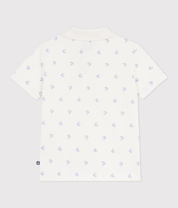 Polo infantil de algod&oacute;n de manga corta con estampado de anclas blanco/azul
