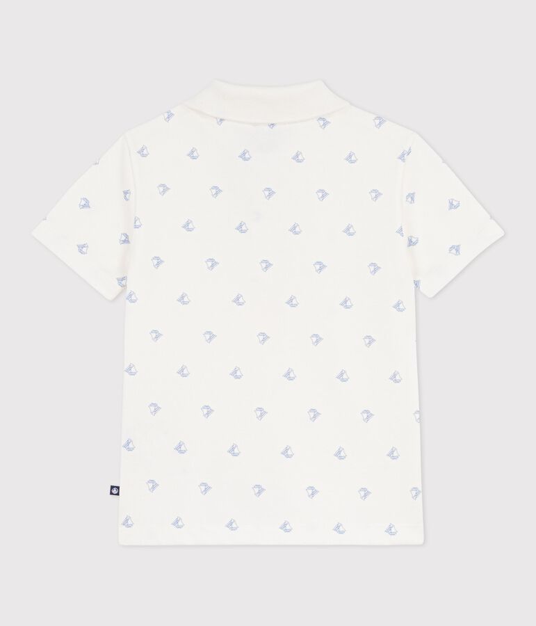 Polo infantil de algod&oacute;n de manga corta con estampado de anclas blanco/azul