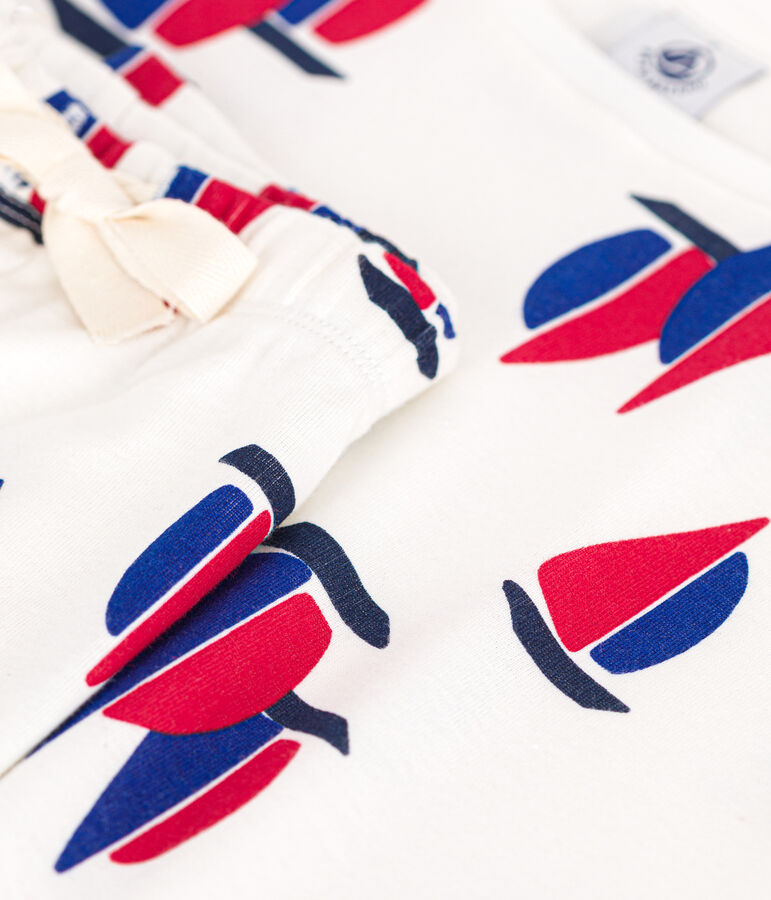 Pijama con pantal&oacute;n corto y camiseta de algod&oacute;n con motivo de barcos para mujer blanco/multicolor