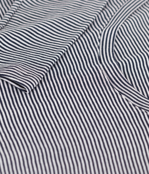 Camiseta segunda piel de algod&oacute;n ligero a rayas para mujer azul/blanco