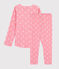 Pijama de jacquard con gatitos para niña de lana y algodón rosa CHEEK/blanco MARSHMALLOW