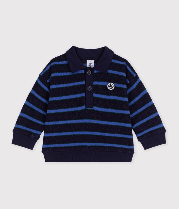 Sudadera de algod&oacute;n a rayas con cuello de polo para beb&eacute; azul/multicolor