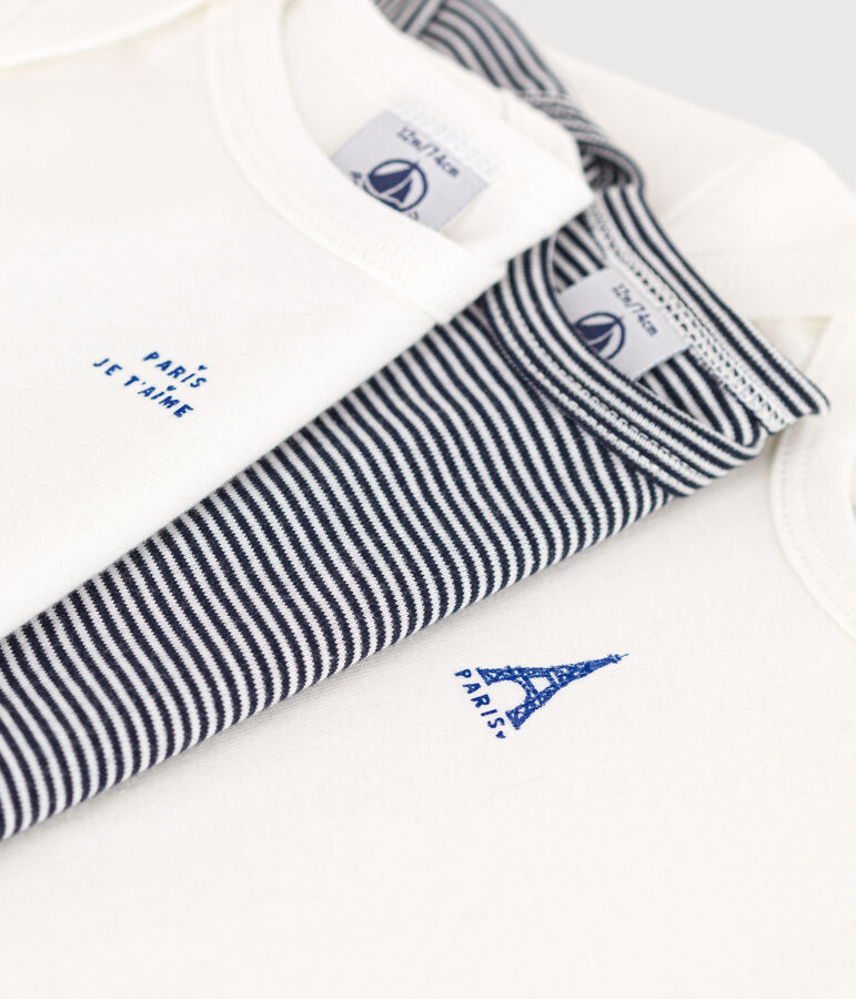 Juego de 3 bodis de algod&oacute;n de manga larga con motivo de Par&iacute;s para beb&eacute; multicolor