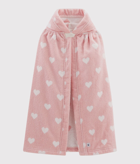 Capa de baño con corazones de rizo de bebé rosa CHARME/blanco MARSHMALLOW
