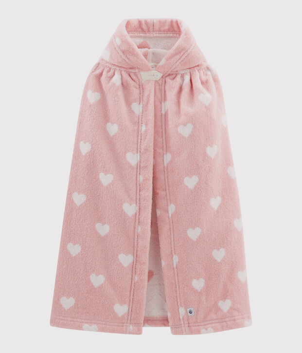 Capa de ba&ntilde;o con corazones de rizo de beb&eacute; rosa/blanco