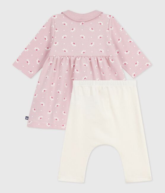 Vestido de algodón con cuello con estampado de flores y corazones y leggings para bebé rosa JOLI/blanco MULTICO