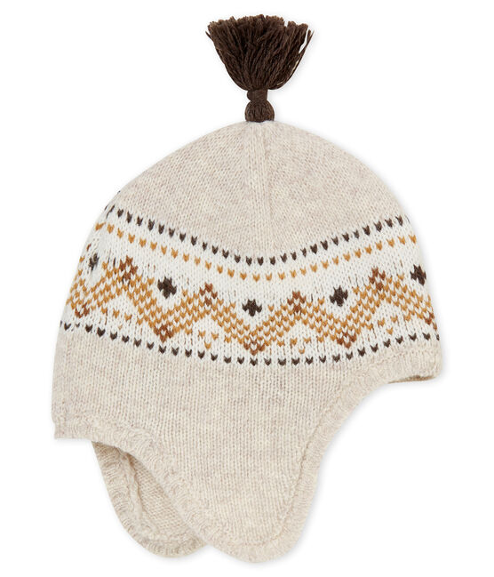Gorrito en punto Jacquard para bebé niño beige CREAMY CHINE