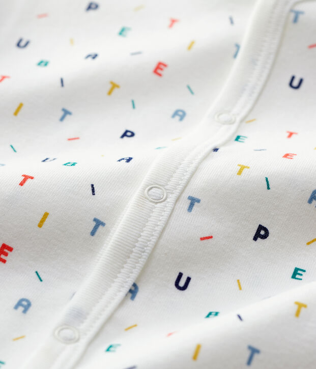 Pelele de beb&eacute; con estampado de letras multicolores de algod&oacute;n org&aacute;nico blanco/multicolor
