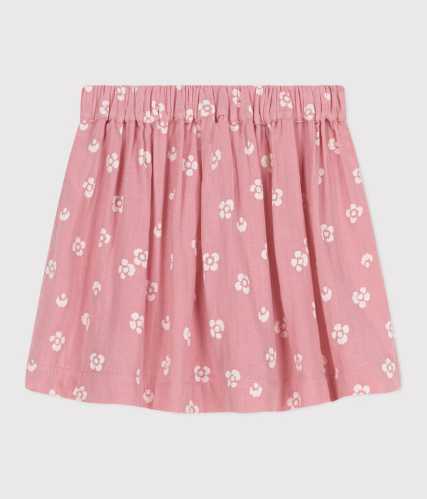 Falda infantil de algod&oacute;n con flores rosa/blanco