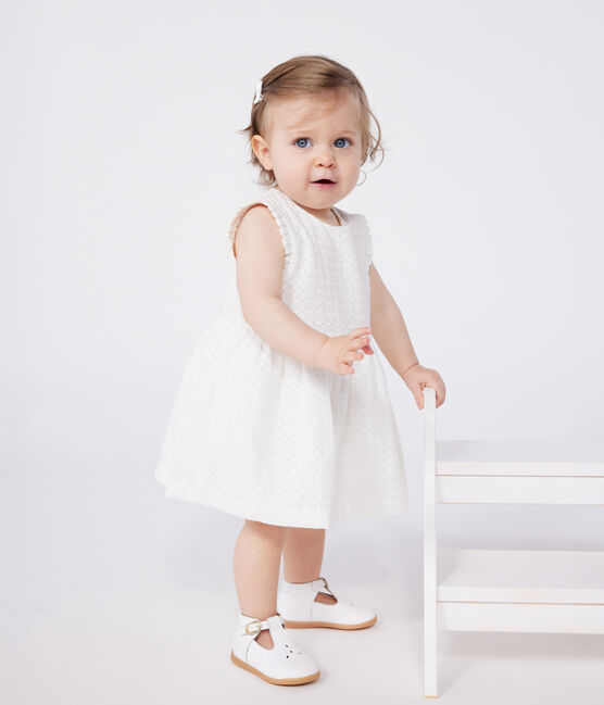 Vestido blanco de algodón sin mangas con bordado inglés para bebé blanco MARSHMALLOW