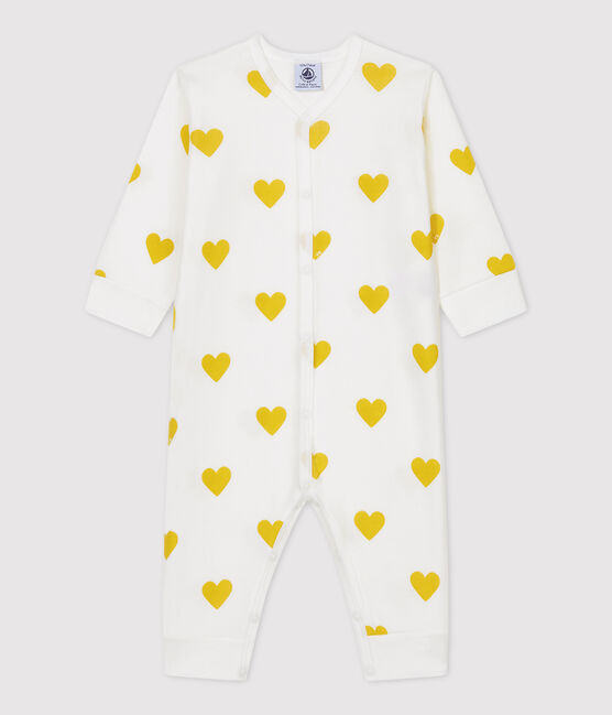 Pelele sin pies de bebé con corazones amarillos de algodón orgánico blanco MARSHMALLOW/blanco MULTICO