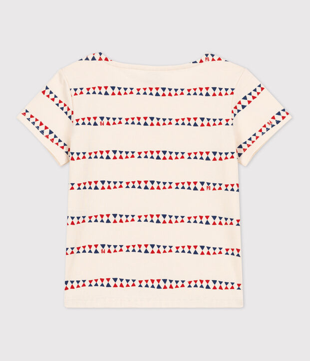 Camiseta de manga corta de algod&oacute;n de ni&ntilde;a crudo/multicolor