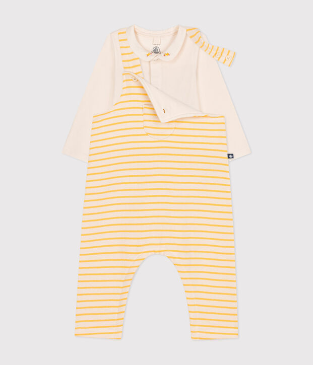Estuche con conjunto de peto y body de algod&oacute;n para beb&eacute; crudo/amarillo