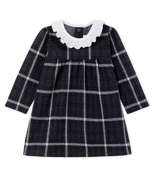 Vestido de manga larga de cuadros para beb&eacute; ni&ntilde;a gris/multicolor