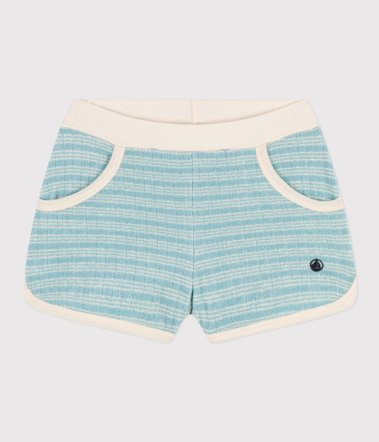 Shorts de rizo a rayas para ni&ntilde;a verde/crudo