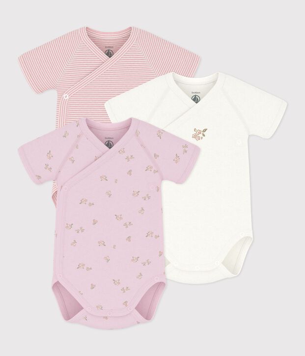 Juego de bodis cruzados y estampados de manga corta de algod&oacute;n para beb&eacute; multicolor
