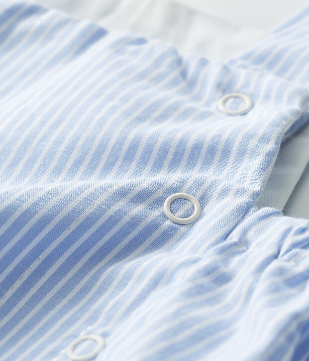 Pelele corto para beb&eacute; de popelina a rayas blanco/multicolor