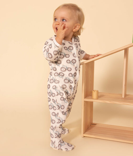 Pijama de terciopelo con tractores para bebé blanco MARSHMALLOW/blanco MULTICO