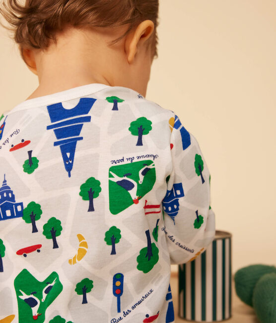 Pijama sin pies de algodón con estampado de París para bebé blanco MARSHMALLOW/azul MEDIEVAL