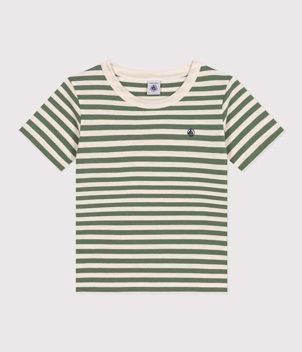 Camiseta a rayas de jersey ligero para ni&ntilde;o verde/crudo
