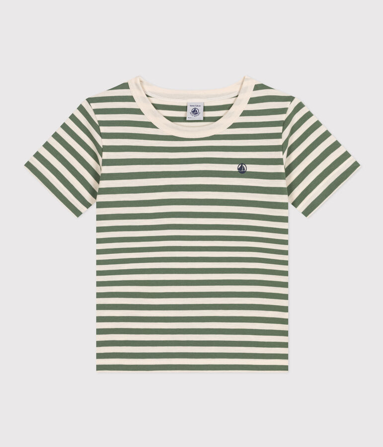 Camiseta a rayas de jersey ligero para ni&ntilde;o verde/crudo