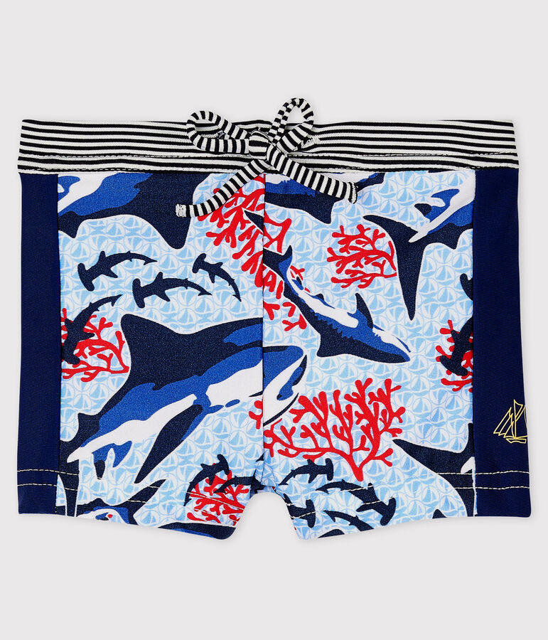 Short de ba&ntilde;o ecorresponsable para beb&eacute; ni&ntilde;o azul SMOKING/blanco MULTICO