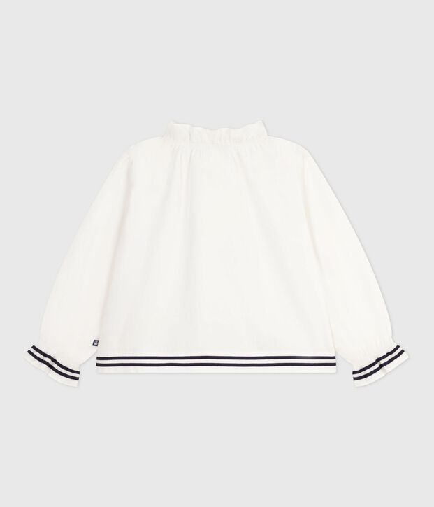 Blusa infantil lisa de manga larga de popelina de algod&oacute;n blanco