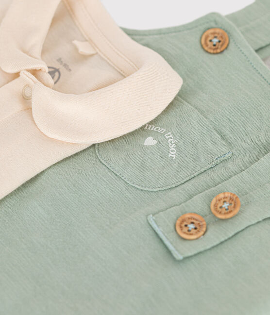 Conjunto de peto de punto flameado para bebé verde HERBIER