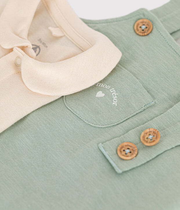 Conjunto de peto de punto flameado para beb&eacute; verde
