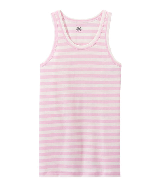 Camiseta de mujer en canalé original de rayas rosa BABYLONE/blanco MARSHMALLOW