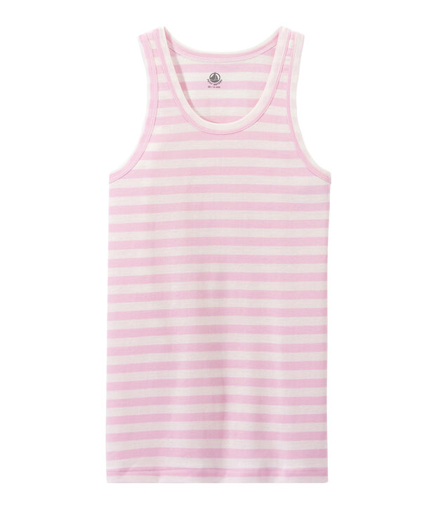 Camiseta de mujer en canal&eacute; original de rayas rosa/blanco