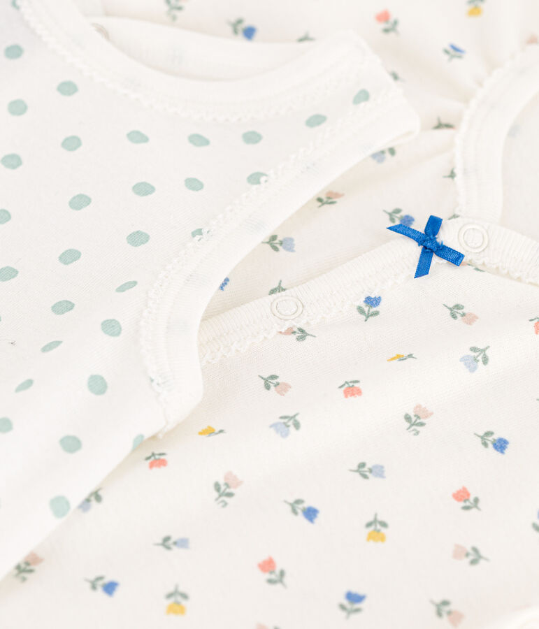 Juego de 2 monos cortos de algod&oacute;n con flores para beb&eacute; multicolor