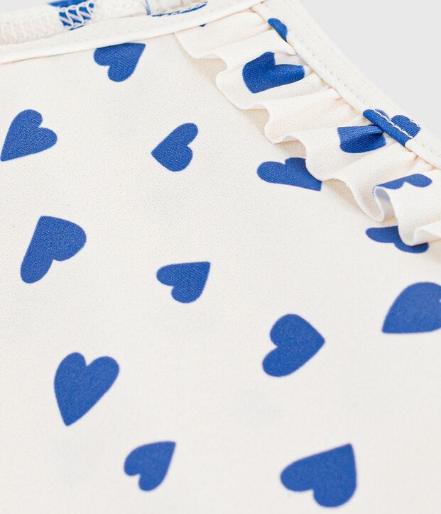 Ba&ntilde;ador con volantes y estampado de corazones para beb&eacute; blanco/azul