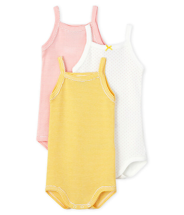 Juego de 3 bodis con tirantes colores pastel para beb&eacute; ni&ntilde;a multicolor