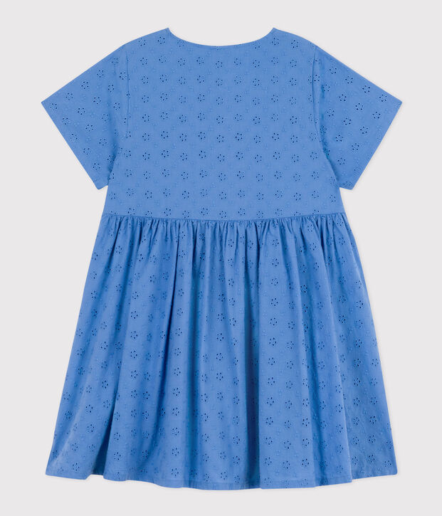 Vestido de manga corta de bordado ingl&eacute;s para ni&ntilde;a azul