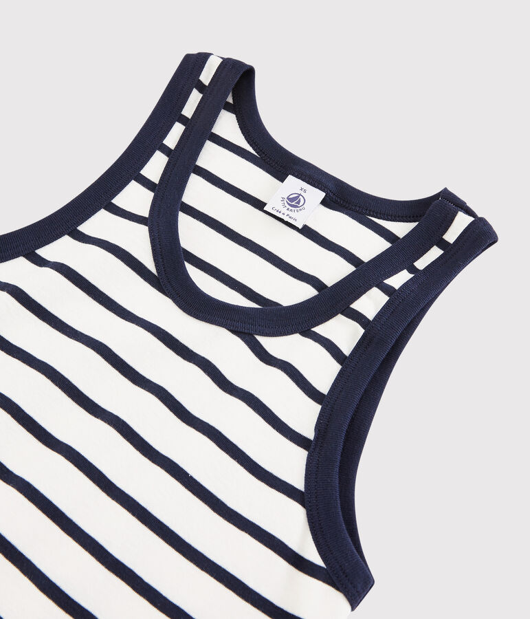 Camiseta de tirantes emblem&aacute;tica de algod&oacute;n de rayas de mujer blanco/azul