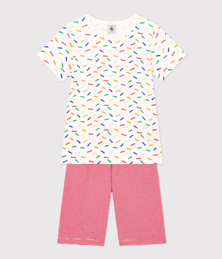Pijama infantil corto de algod&oacute;n blanco/multicolor