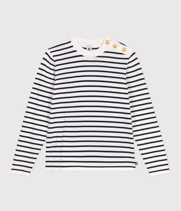 Jersey marinero de algod&oacute;n a rayas para mujer blanco/azul